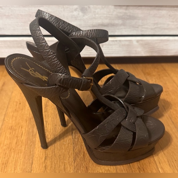 Yves Saint Laurent YSL Bronze Brune Tribute Sandals Heels - Picture 2 of 7